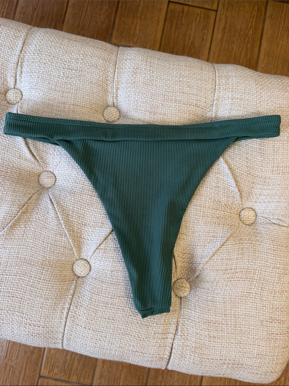 Ribbed High-Cut Bikini Bottom in Forest Green